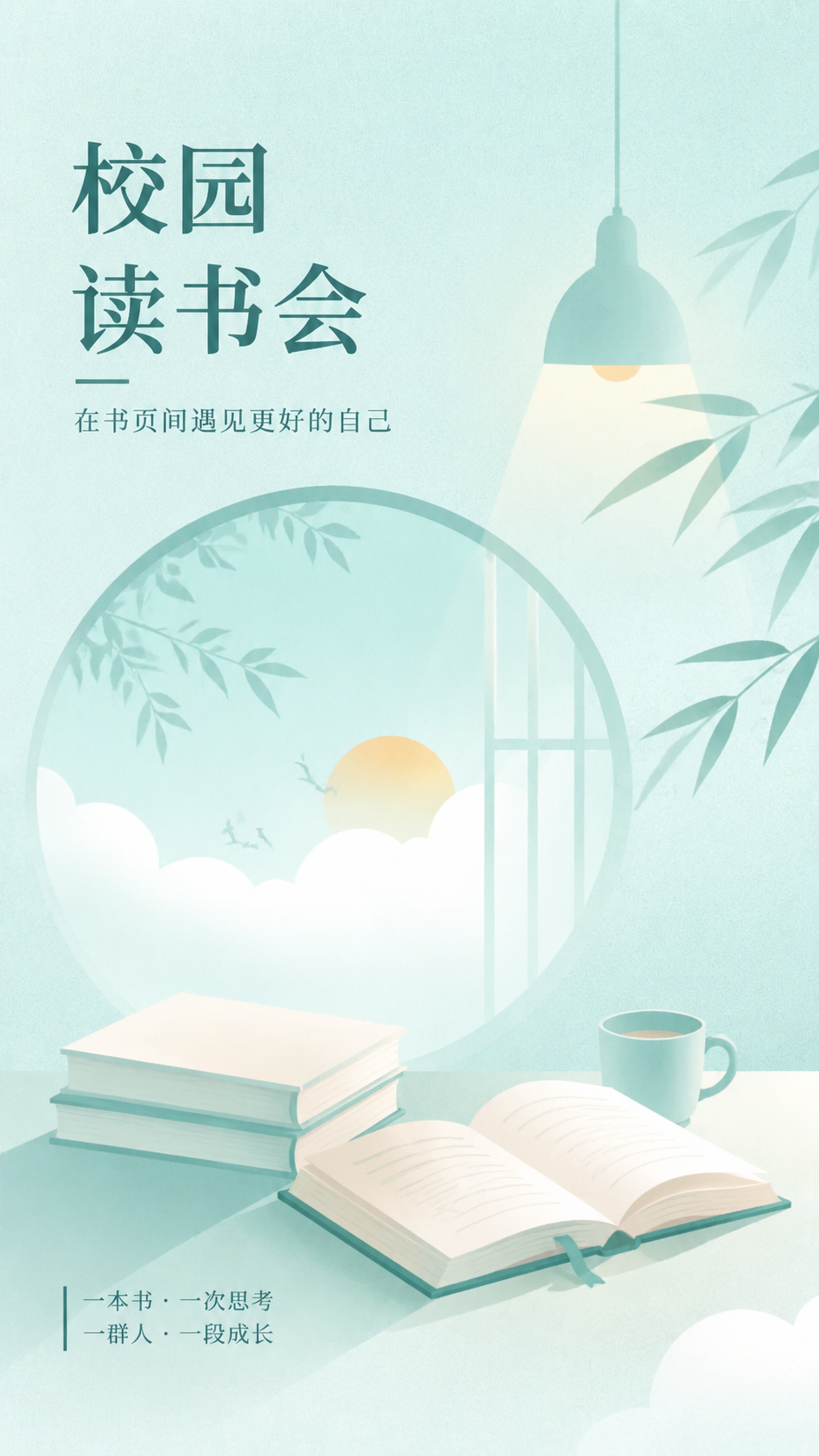 校园读书会研学共进国风创意手机海报