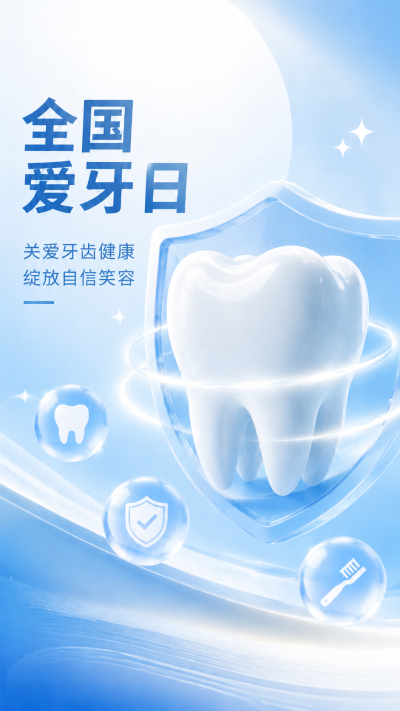 全国爱牙日关爱牙齿健康简约手机海报