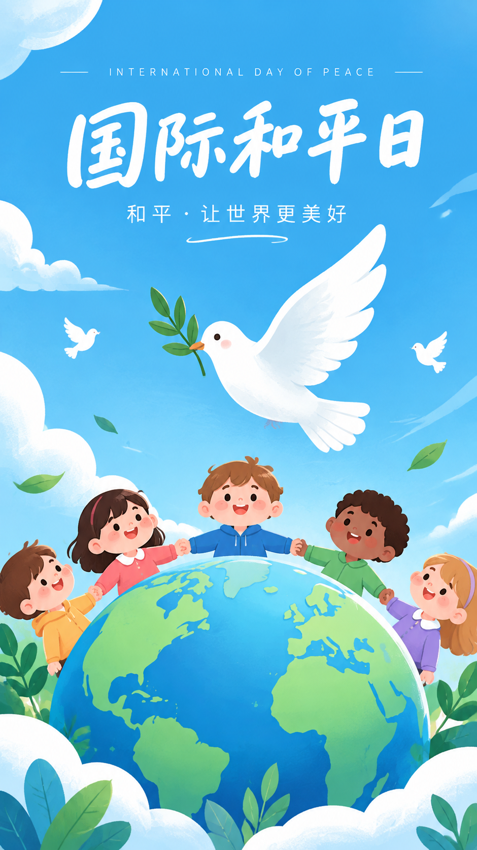 国际和平日凝心向善共建安宁手机海报