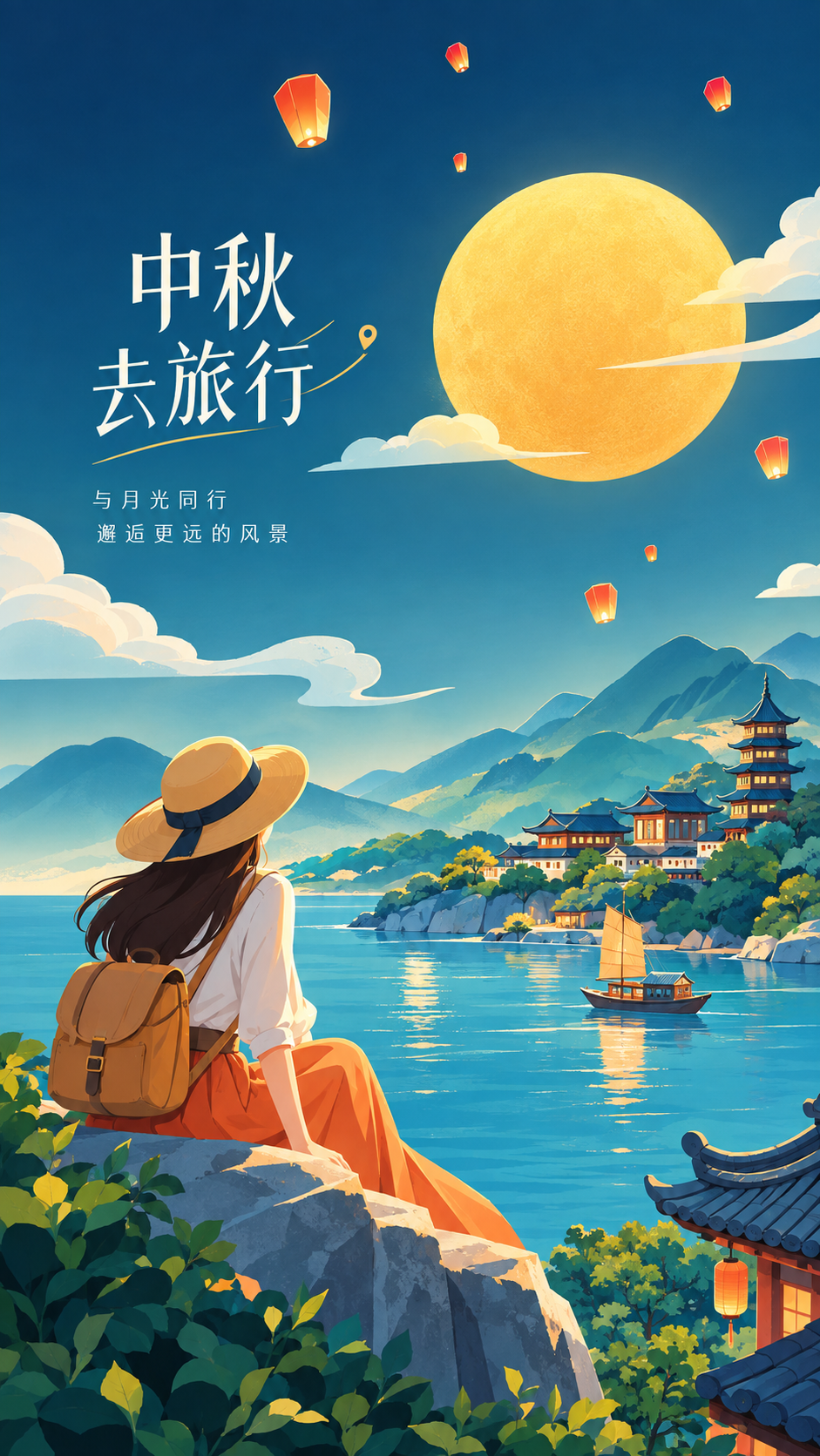 中秋假期周边游推荐手机海报