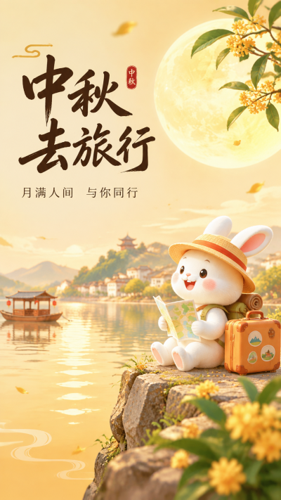 中秋节亲子游攻略手机海报