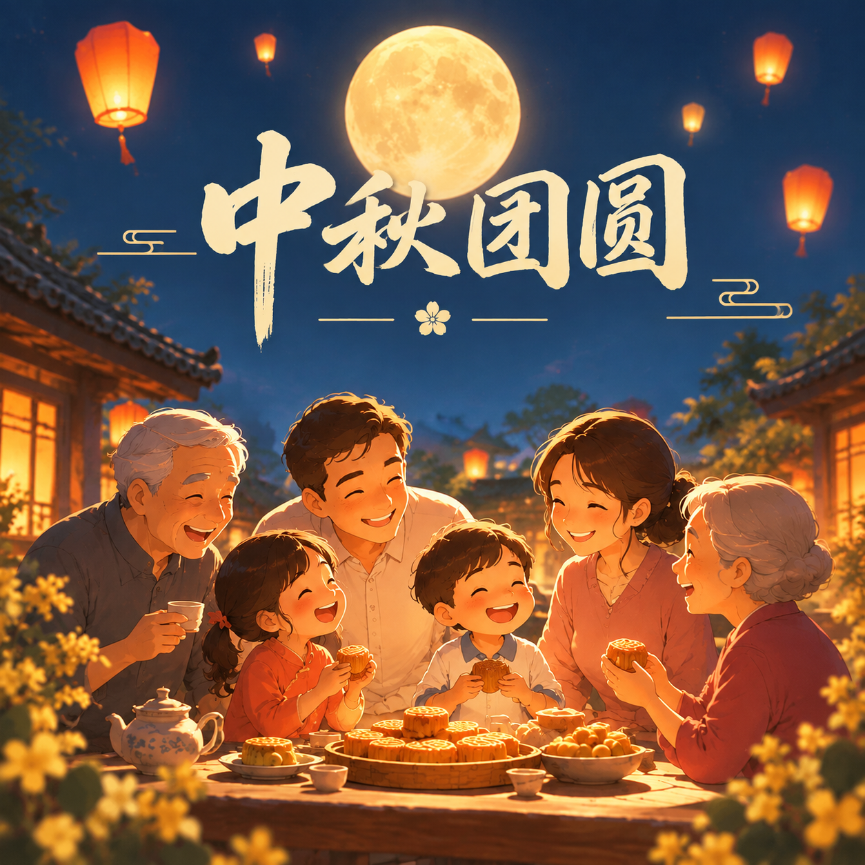中秋月下团圆插画风微信公众号次图
