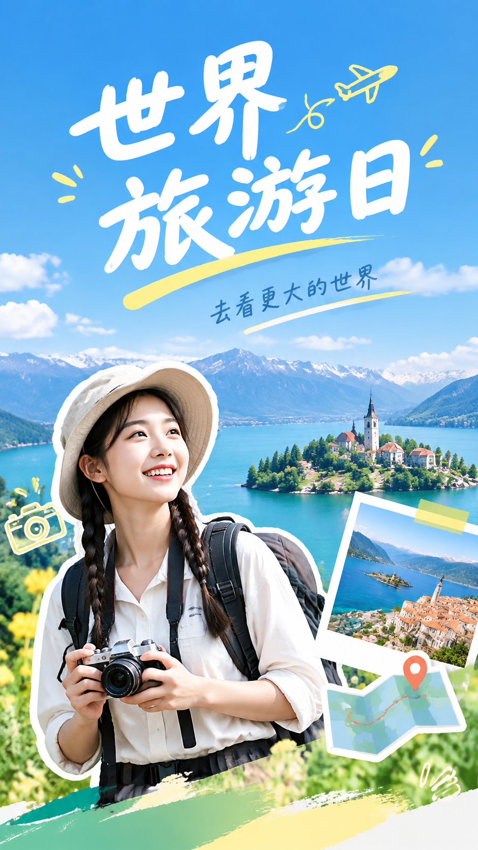 世界旅游日游历山河遇见美好手机海报