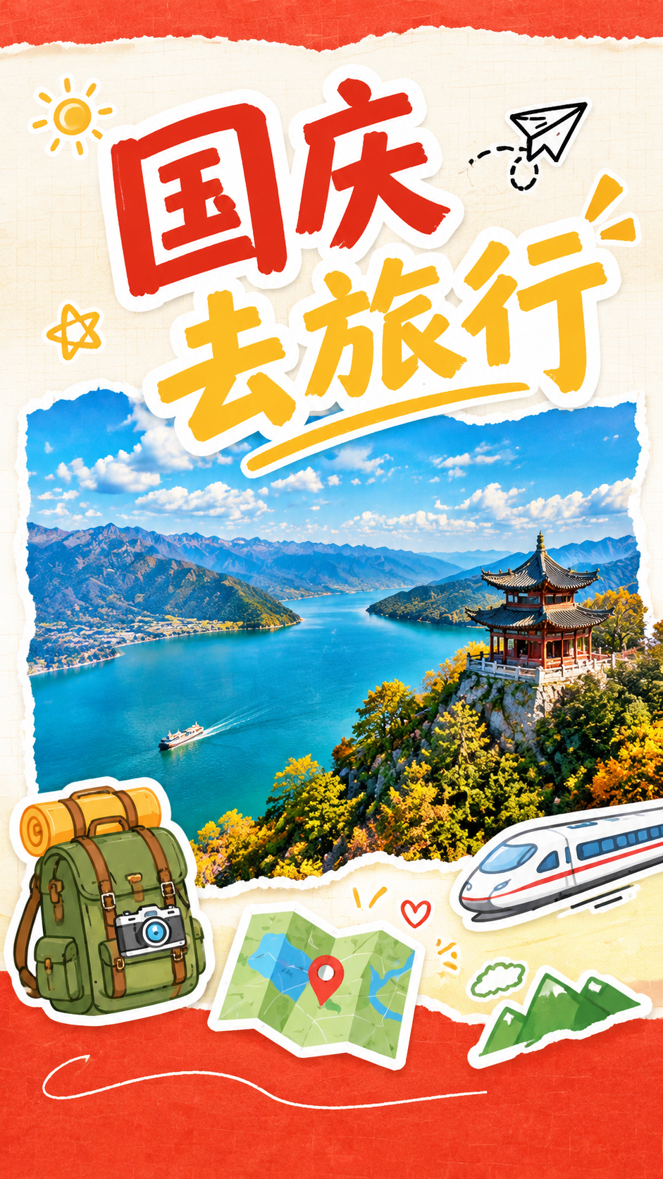 十一国庆旅行目的地推荐手机海报