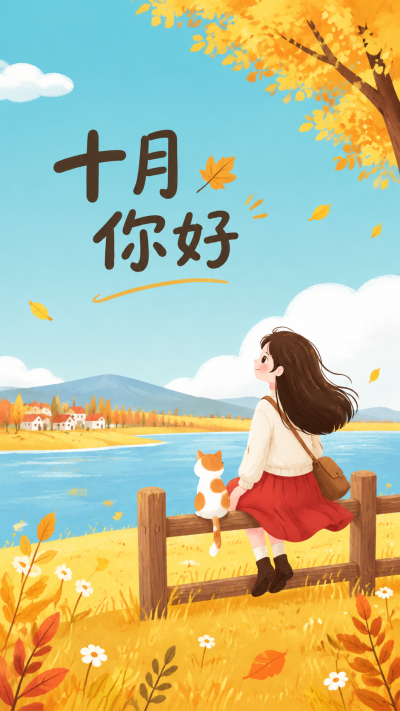 十月你好秋日风光正好手机海报