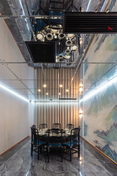 高档文雅山水壁画用餐区实拍图版权图片下载