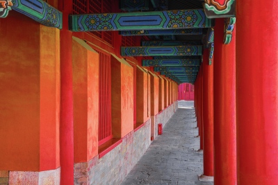 古代古风建筑内的走廊横图