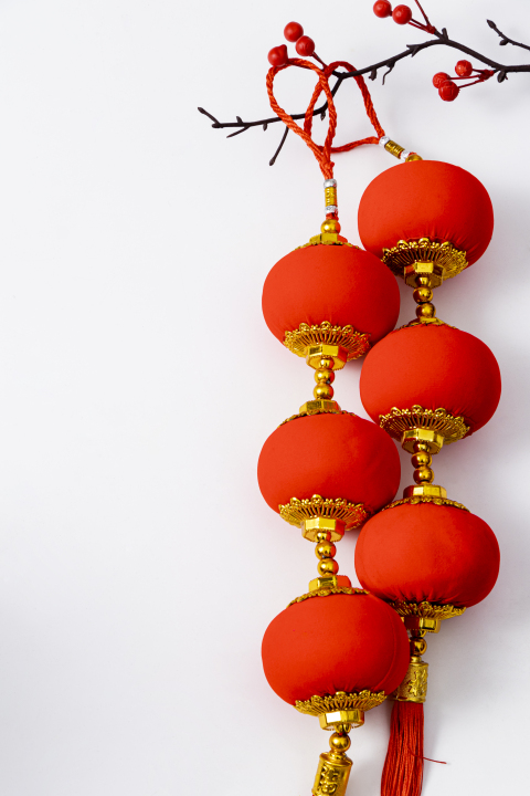 成串成对红灯笼实拍图版权图片下载