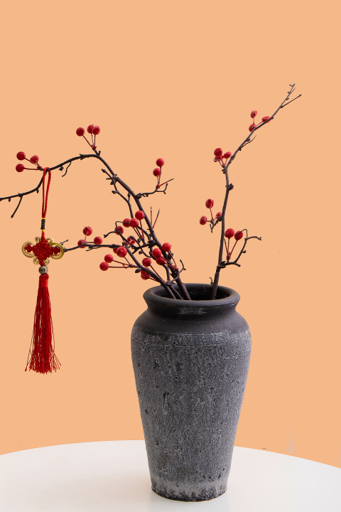 陶瓷花盆插花中国结实拍图版权图片下载