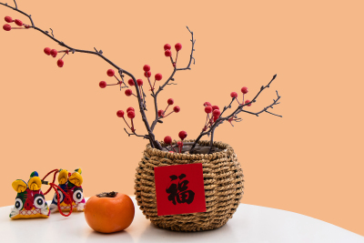 绳编花篮柿柿如意高清图