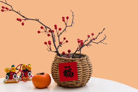 绳编花篮柿柿如意高清图