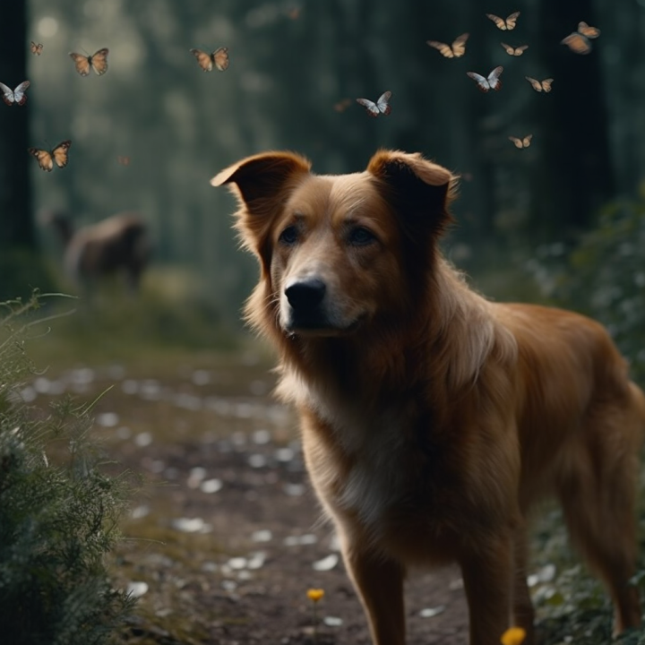 蝴蝶犬漫步森林高清图版权图片下载