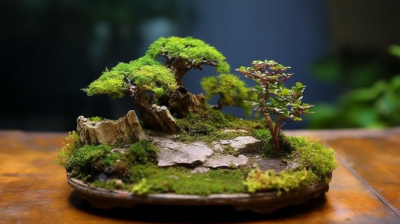微景观盆栽石头和小花园摄影
