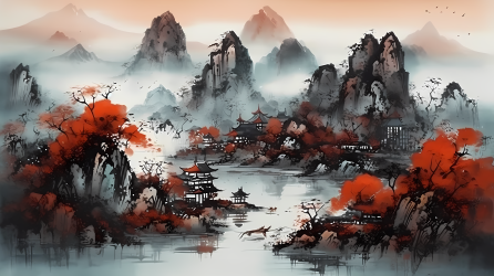 彩色水墨山水摄影
