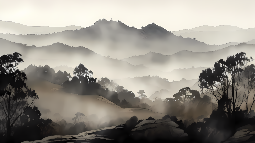 远山朦胧山水风景摄影版权图片下载