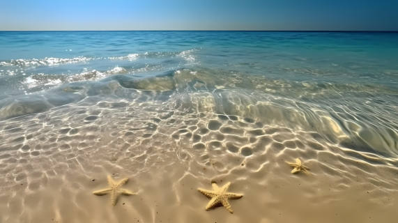 夏日金色沙滩上的海浪图片