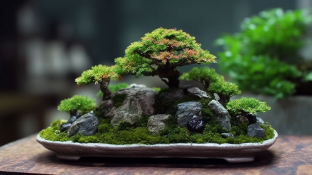 苔藓微景观盆栽摄影图片