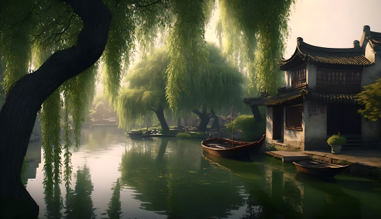 江南水乡画意风景图