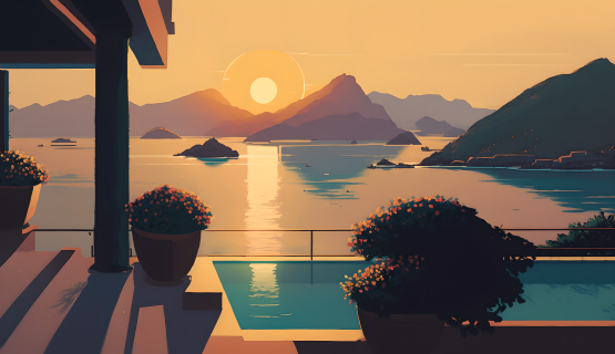 海边远山朝阳自然风景图片