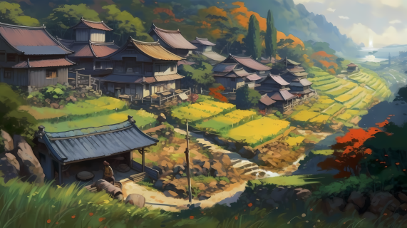 宁静乡村日式动漫风景摄影