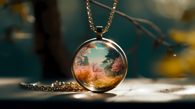 白色梦幻森林中的彩色树和小项链