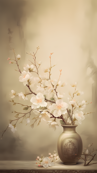 梅花花瓶中国风背景版权图片下载