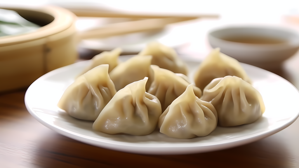 一盘子诱人的蒸饺高清图版权图片下载
