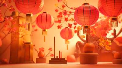挂在枝头的中国红灯笼高清图
