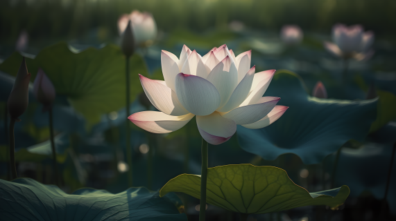 阳光池塘里清澈的荷花高清图