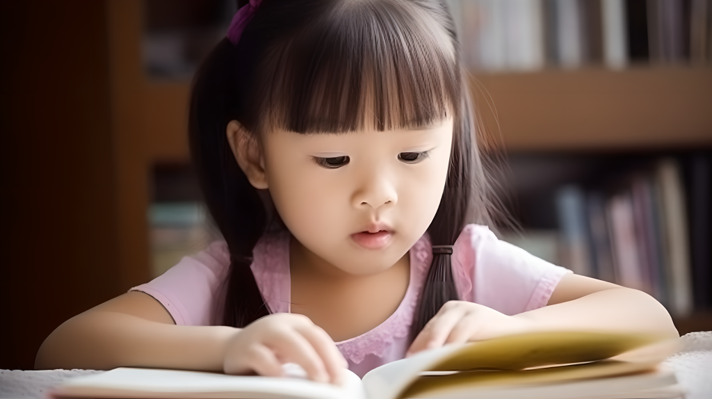亚洲小女孩阅读开本书摄影版权图片下载