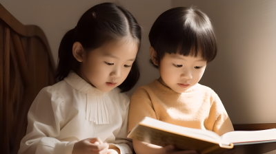 可爱儿童共读书籍图
