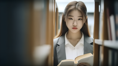 校园女孩图书馆工作图片