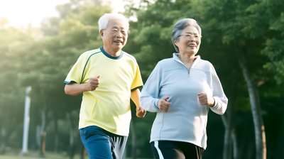 两位老人早晨慢跑摄影图