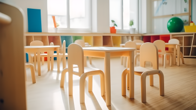 幼儿园教室小朋友桌椅摄影图