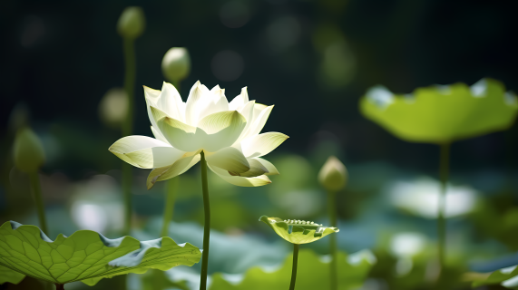 商代风格绿底白莲花摄影图