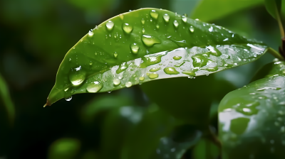 雨后的树叶露珠摄影图片