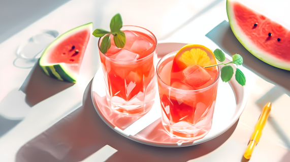 清新夏日西瓜柠檬汁摄影图片