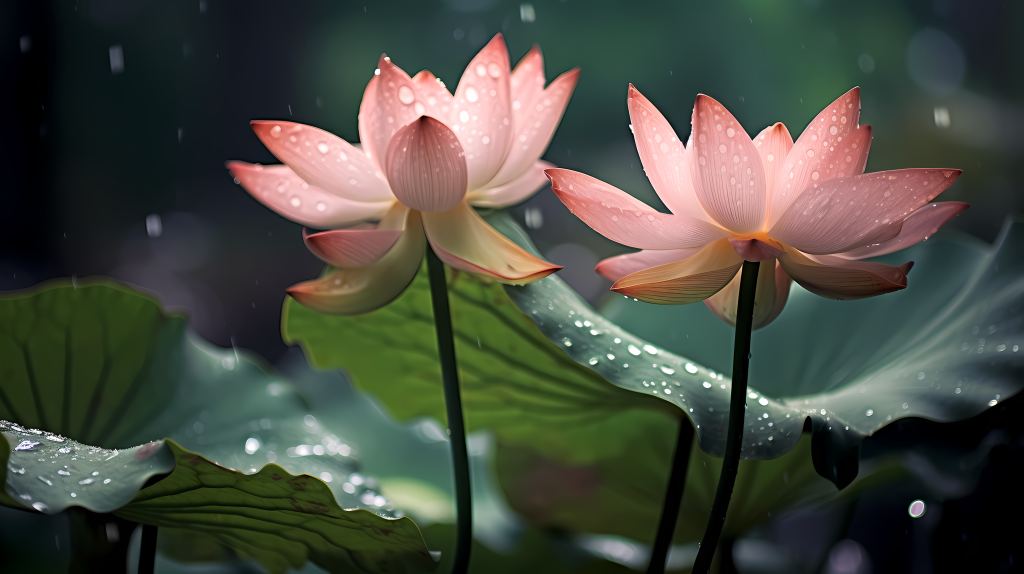 雨百合荷花摄影图版权图片下载
