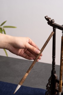 手握毛笔局部特写图