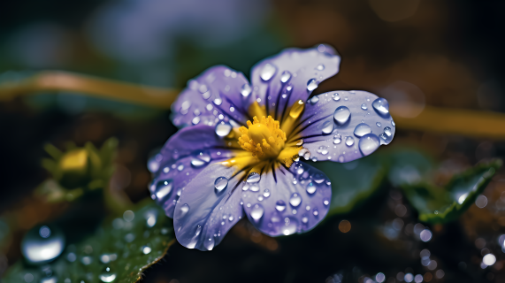 碧蓝花朵水珠近拍摄影图