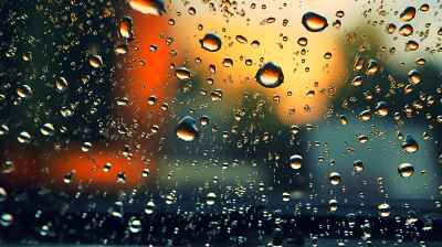 沉闷氛围下雨天气雨滴在玻璃窗上摄影图
