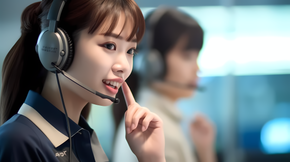 客服人员戴耳机摄影图片