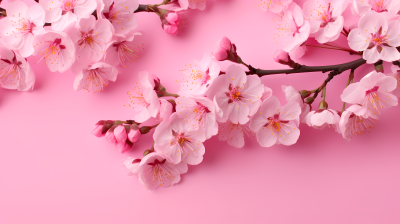 粉色花瓣在粉色背景上散落摄影图