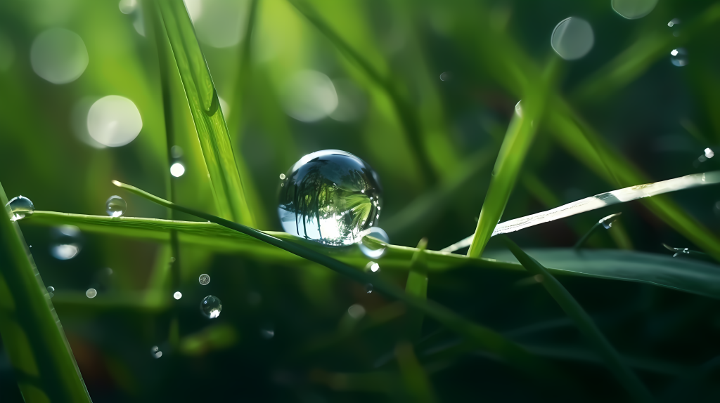 草地叶子上承载的雨滴摄影图版权图片下载