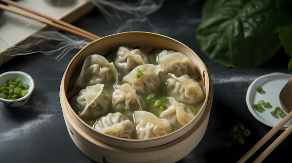 白汤饺子摄影图