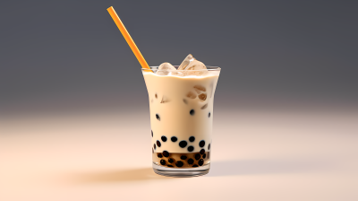 光泽透明奶茶配黑珍珠摄影图