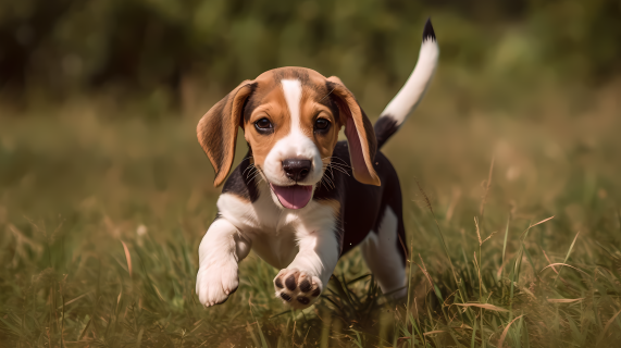 草地上小猎犬的奔跑抓拍摄影图