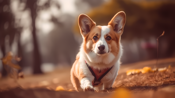 白棕色彩的前视角度彭布罗克郡柯基犬摄影图