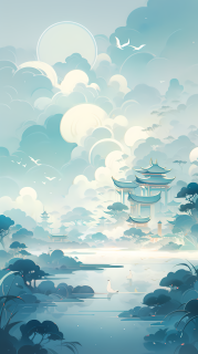 中国山水画风景摄影图