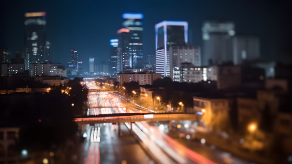 夜色朦胧的街景摄影图